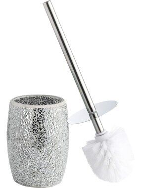 Modern Toilet Brush Set - Silver Glass Mosaic Bathroom Accessory with Sturdy